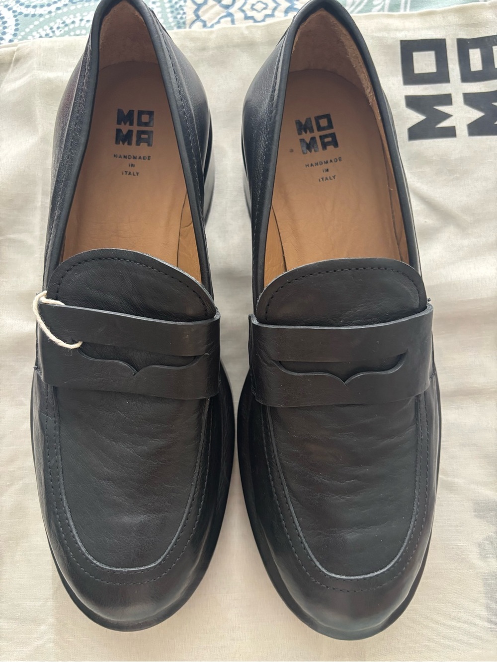 MOMA Black Leather Penny Loafers